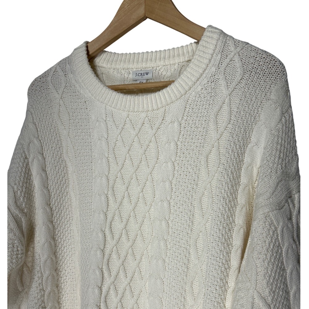 J.Crew Cream Ivory Cable Knit Cotton Crewneck Sweater Size 2XL Retail $118 EUC